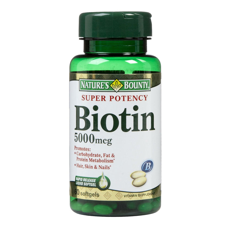 Nature's Bounty® Biotin Supplement Vitamin B7 5,000 mcg Strength Softgel 72 per Bottle (832606_BT) 1/BT