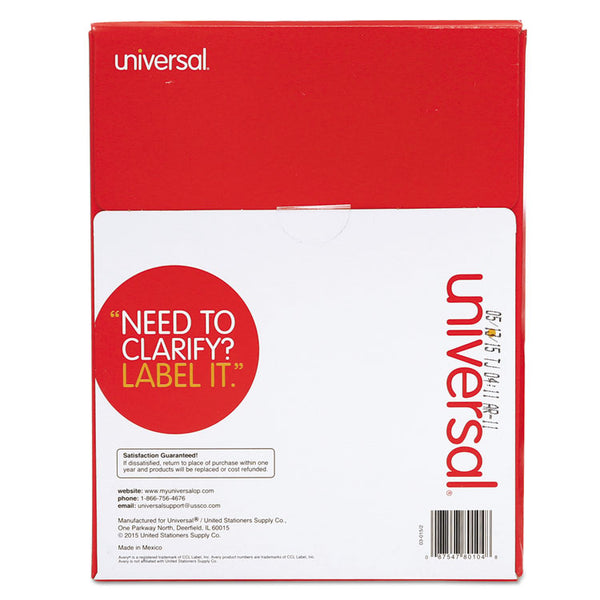 Universal® White Labels, Inkjet/Laser Printers, 1 x 4, White, 20/Sheet, 100 Sheets/Box (UNV80104)