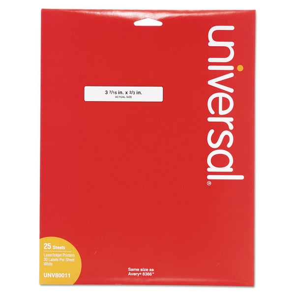 Universal® Self-Adhesive Permanent File Folder Labels, 0.66 x 3.44, White, 30/Sheet, 25 Sheets/Box (UNV80011)