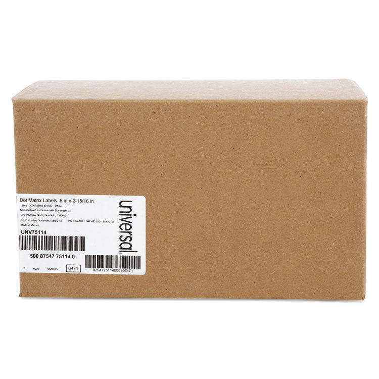Universal® Dot Matrix Printer Labels, Dot Matrix Printers, 2.94 x 5, White, 3,000/Box (UNV75114) Box of 3000