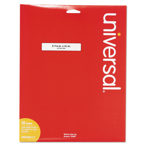 Universal® Self-Adhesive Permanent File Folder Labels, 0.66 x 3.44, White with Assorted Color Borders, 30/Sheet, 25 Sheets/Pack (UNV80111)