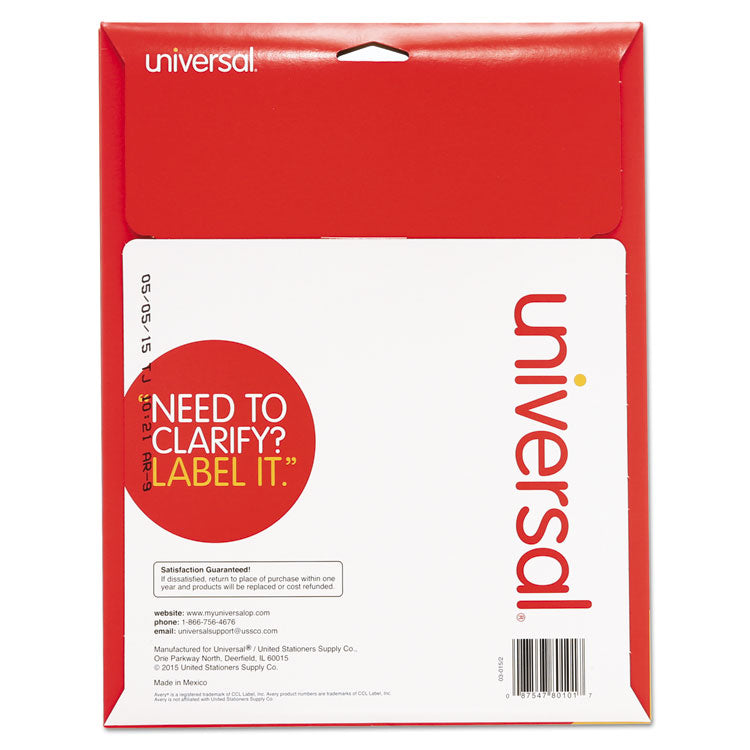Universal® White Labels, Inkjet/Laser Printers, 1 x 2.63, White, 30/Sheet, 25 Sheets/Pack (UNV80101) Pack of 750