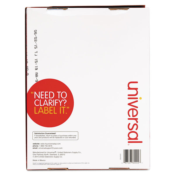 Universal® White Labels, Inkjet/Laser Printers, 1 x 4, White, 20/Sheet, 250 Sheets/Box (UNV80002)