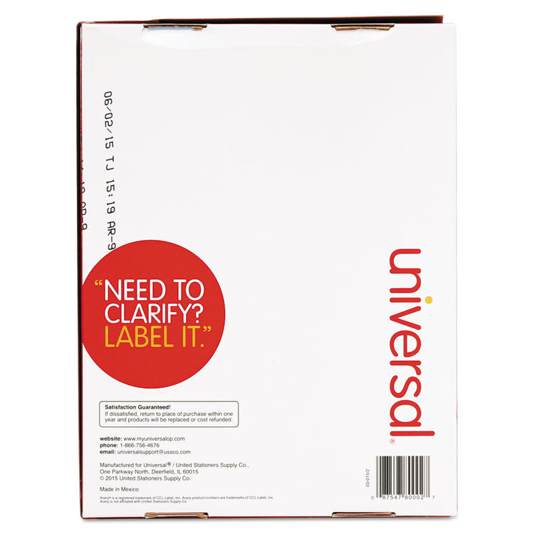 Universal® White Labels, Inkjet/Laser Printers, 1 x 4, White, 20/Sheet, 250 Sheets/Box (UNV80002)