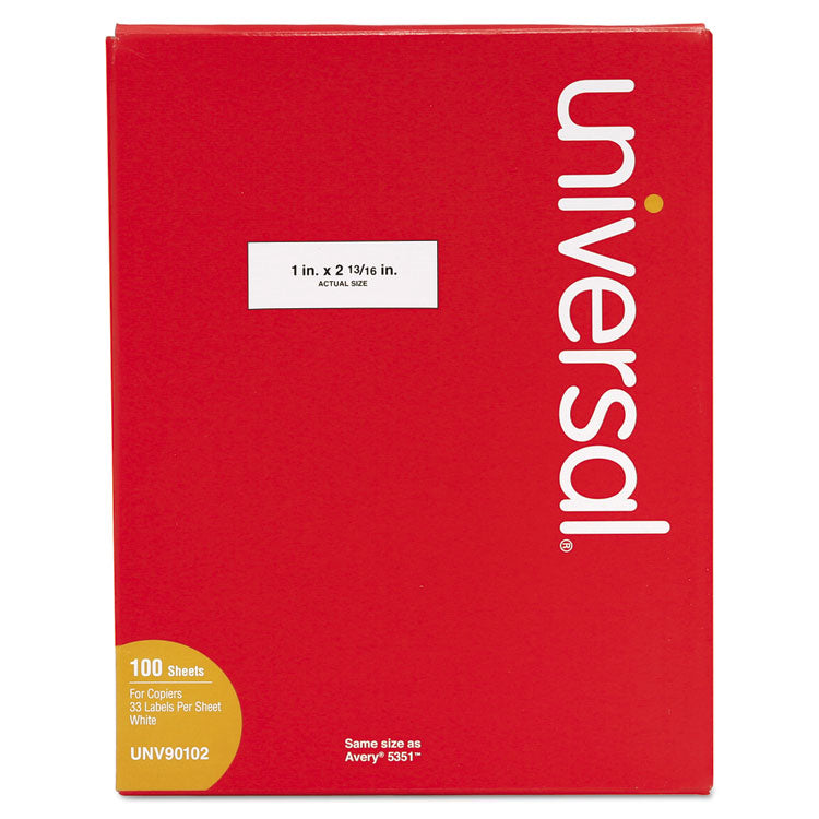 Universal® Copier Mailing Labels, Copiers, 1 x 2.81, White, 33/Sheet, 100 Sheets/Box (UNV90102) Pack of 3300