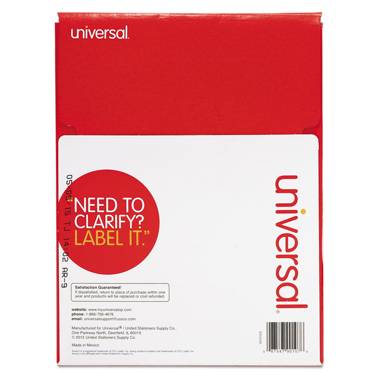 Universal® Copier Mailing Labels, Copiers, 2 x 4.25, White, 10/Sheet, 100 Sheets/Box (UNV90107) Pack of 1000