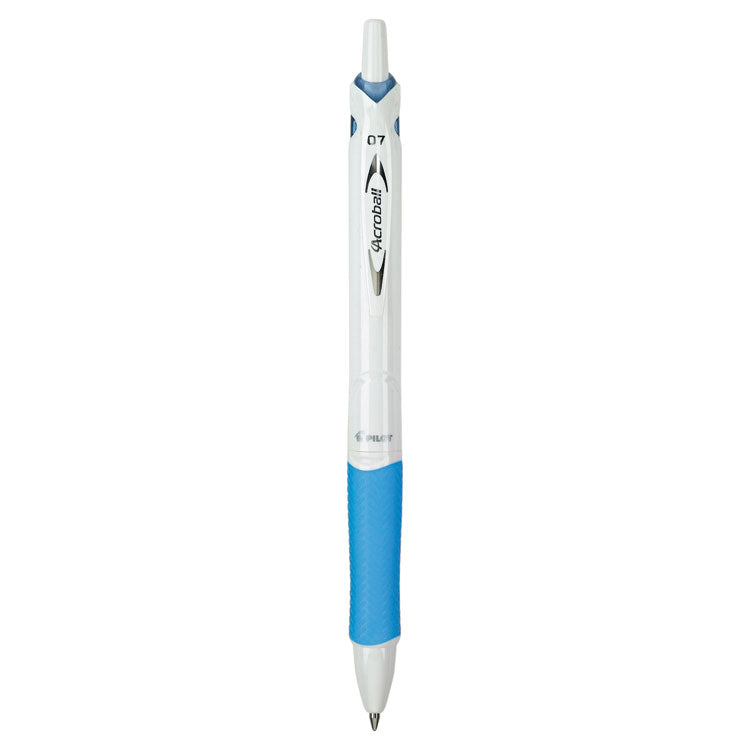 Pilot® Acroball PureWhite Advanced Ink Hybrid Gel Pen, Retractable, Fine 0.7 mm, Black Ink, White/Blue Barrel (PIL31850)