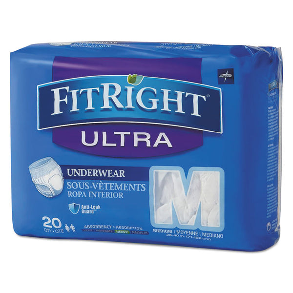 Medline FitRight Ultra Protective Underwear, Medium, 28" to 40" Waist, 20/Pack (MIIFIT23005A)