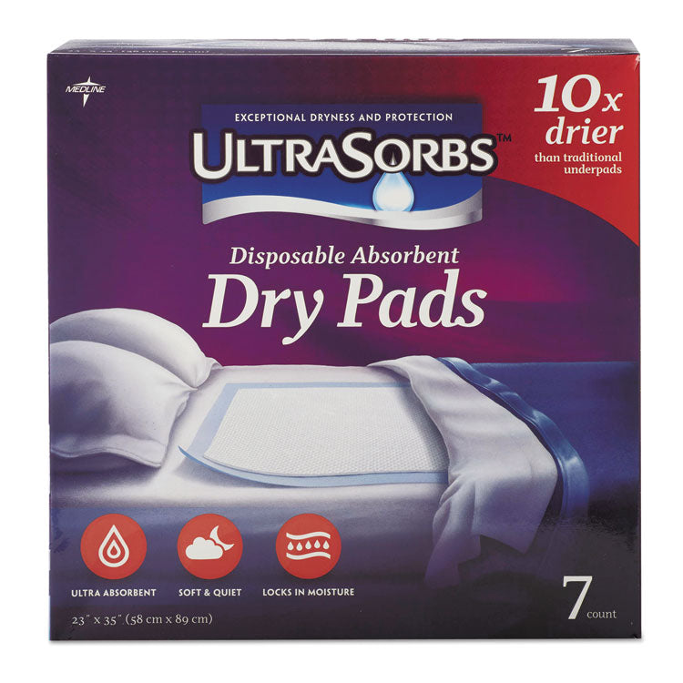 Medline Ultrasorbs Disposable Dry Pads, 23" x 35", Blue, 7/Box (MIIDRY2336RET7)