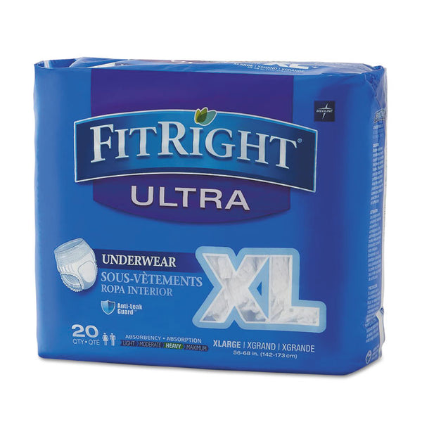 Medline FitRight Ultra Protective Underwear, X-Large, 56" to 68" Waist, 20/Pack (MIIFIT23600A)