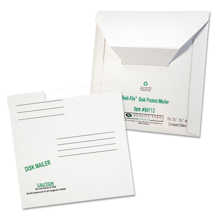 Quality Park™ Redi-File Disk Pocket/Mailer for CDs/DVDs, Square Flap, Tuck-Tab Closure, 6 x 5.88, White, 10/Pack (QUA64112) Pack of 10