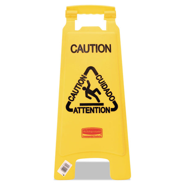 Rubbermaid® Commercial Multilingual "Caution" Floor Sign,  11 x 12 x 25, Bright Yellow (RCP611200YW) Each