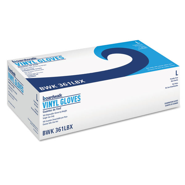 Boardwalk® Exam Vinyl Gloves, Clear, Large, 3 3/5 mil, 100/Box, 10 Boxes/Carton (BWK361LCT) Case of 1000