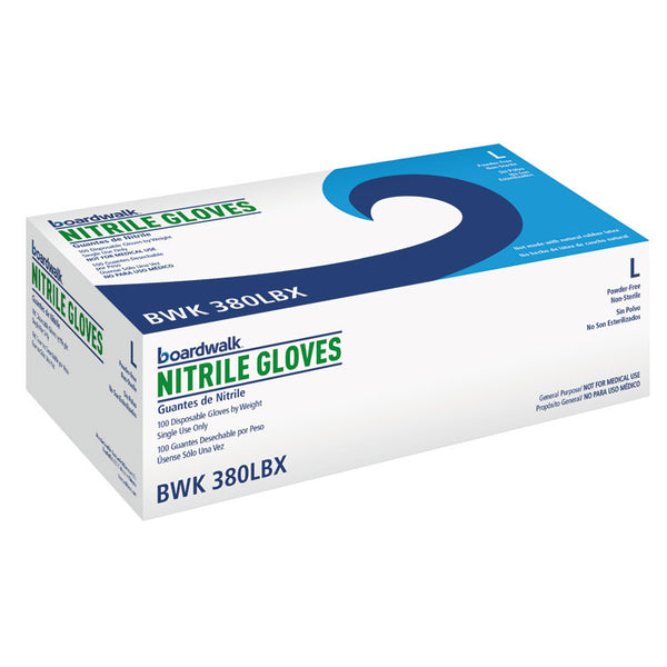 Boardwalk® Disposable General-Purpose Nitrile Gloves, Large, Blue, 4 mil, 100/Box (BWK380LBXA)