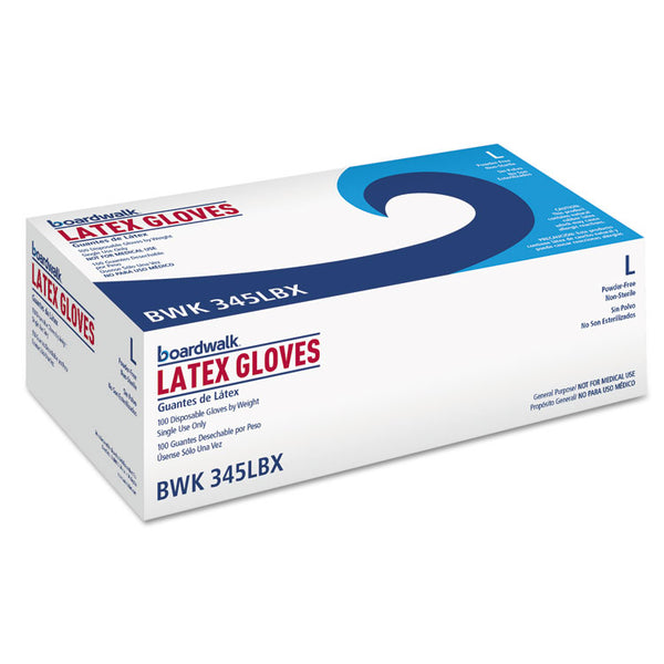 Boardwalk® General-Purpose Latex Gloves, Natural, Large, Powder-Free, 4.4 mil, 1,000/Carton (BWK345LCT)