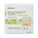 McKesson Lite Thin Foam Dressing 3 X 3 Inch With Border Film Backing Silicone Gel Adhesive Square Sterile (1083089_BX) 10/BX