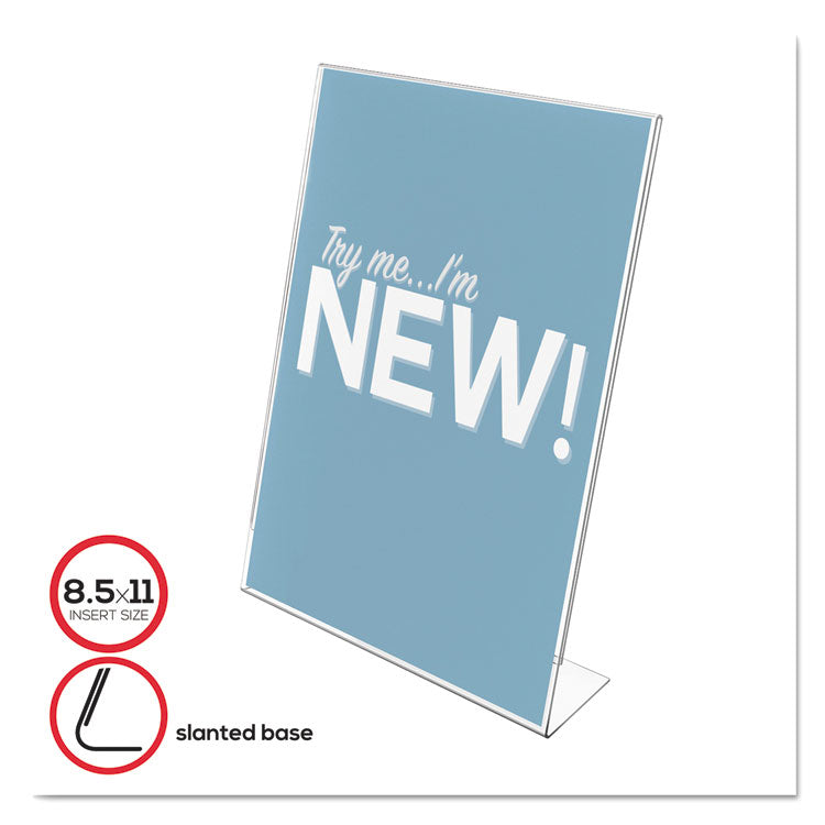 deflecto® Classic Image Slanted Sign Holder, Portrait, 8.5 x 11 Insert, Clear (DEF69701) Each