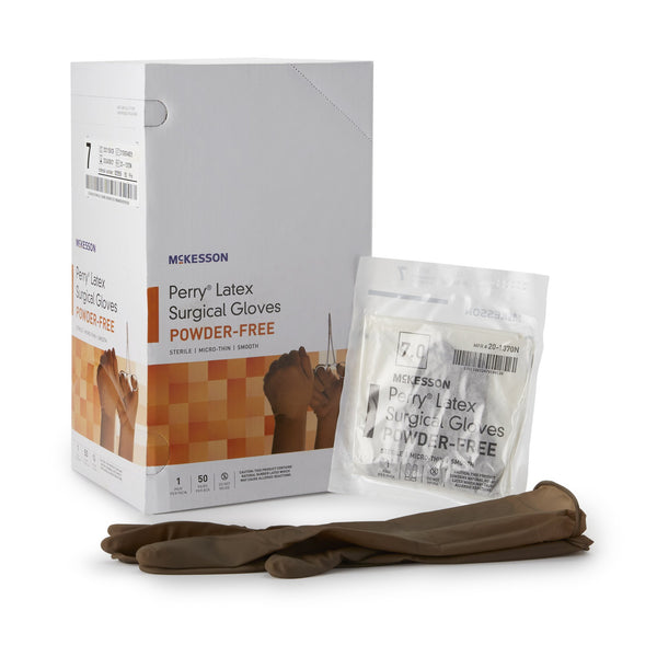 McKesson Perry® Surgical Glove Size 7 Sterile Latex Standard Cuff Length Smooth Brown Not Chemo Approved (1044730_CS) 200/CS