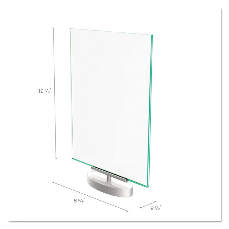 deflecto® Superior Image Swivel Sign Holder w/Green Edge, 8.5 x 11 Insert, Silver Base (DEF691590) Each