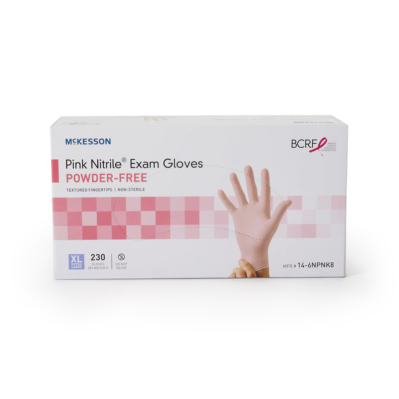 McKesson Pink Nitrile® Exam Glove X-Large NonSterile Nitrile Standard Cuff Length Textured Fingertips Pink Not Rated (1065404_BX) 230/BX
