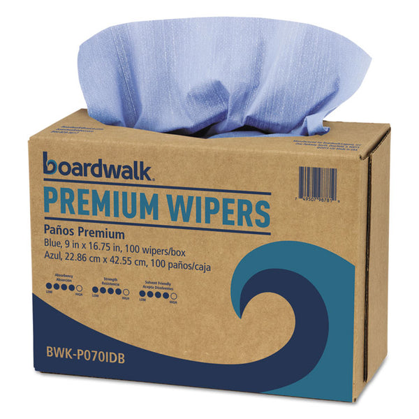 Boardwalk® Hydrospun Wipers, 9 x 16.75, Blue, 100 Wipes/Box, 10 Boxes/Carton (BWKP070IDB)