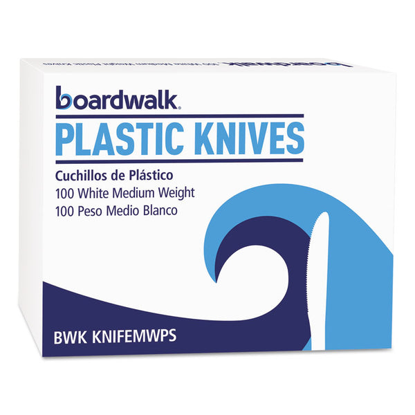 Boardwalk® Mediumweight Polystyrene Cutlery, Knife, White, 100/Box (BWKKNIFEMWPSBX) Box of 100