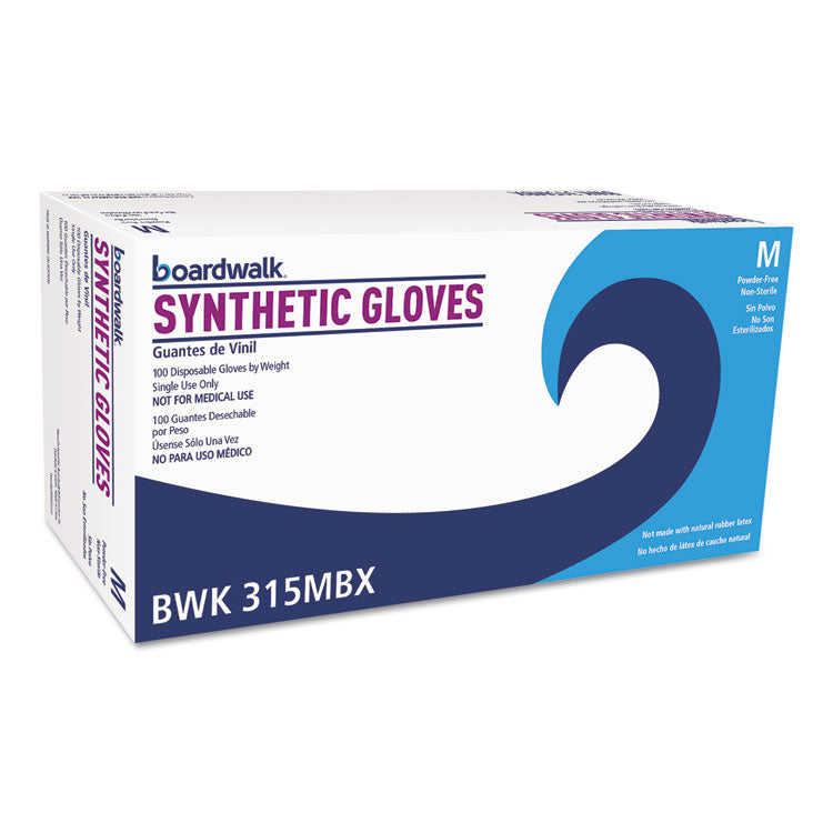 Boardwalk® Powder-Free Synthetic Vinyl Gloves, Medium, Beige, 4 mil, 100/Box (BWK315MBX)