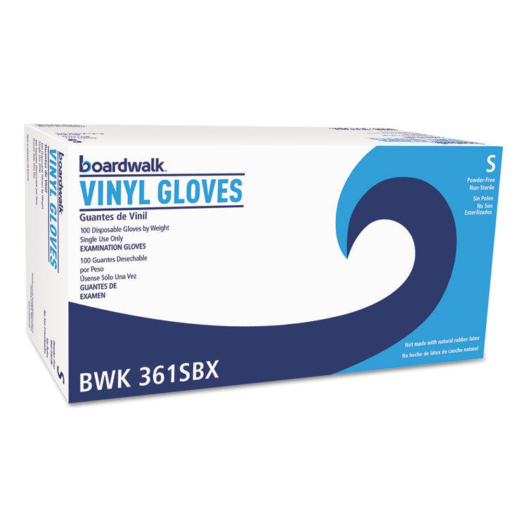 Boardwalk® Exam Vinyl Gloves, Clear, Small, 3 3/5 mil, 100/Box, 10 Boxes/Carton (BWK361SCT)