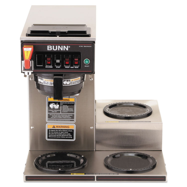 BUNN® CWTF-3 Three Burner Automatic Coffee Brewer, 12-Cup, Black/Stainless Steel (BUNCWTF153LP) Each