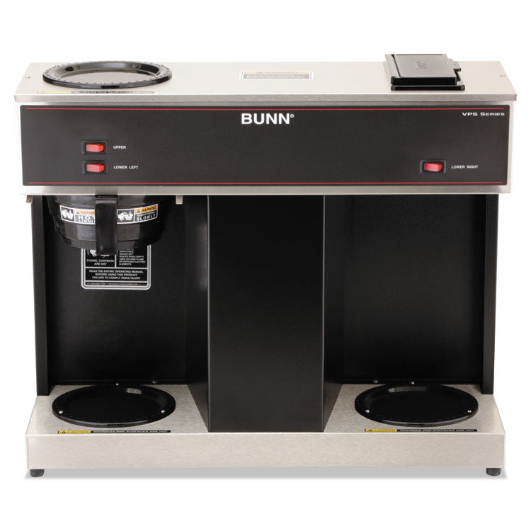 BUNN® Pour-O-Matic Three-Burner Pour-Over Coffee Brewer, 12-Cup, Stainless Steel, Black (BUNVPS) Each