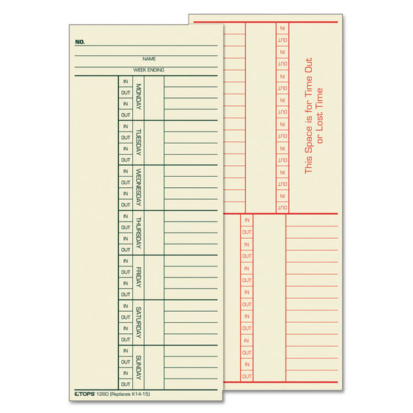 TOPS™ Time Clock Cards, Replacement for K14-15, Two Sides, 3.38 x 8.25, 500/Box (TOP1260) Pack of 500