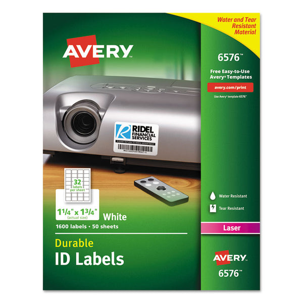 Avery® Durable Permanent ID Labels with TrueBlock Technology, Laser Printers, 1.25 x 1.75, White, 32/Sheet, 50 Sheets/Pack (AVE6576)