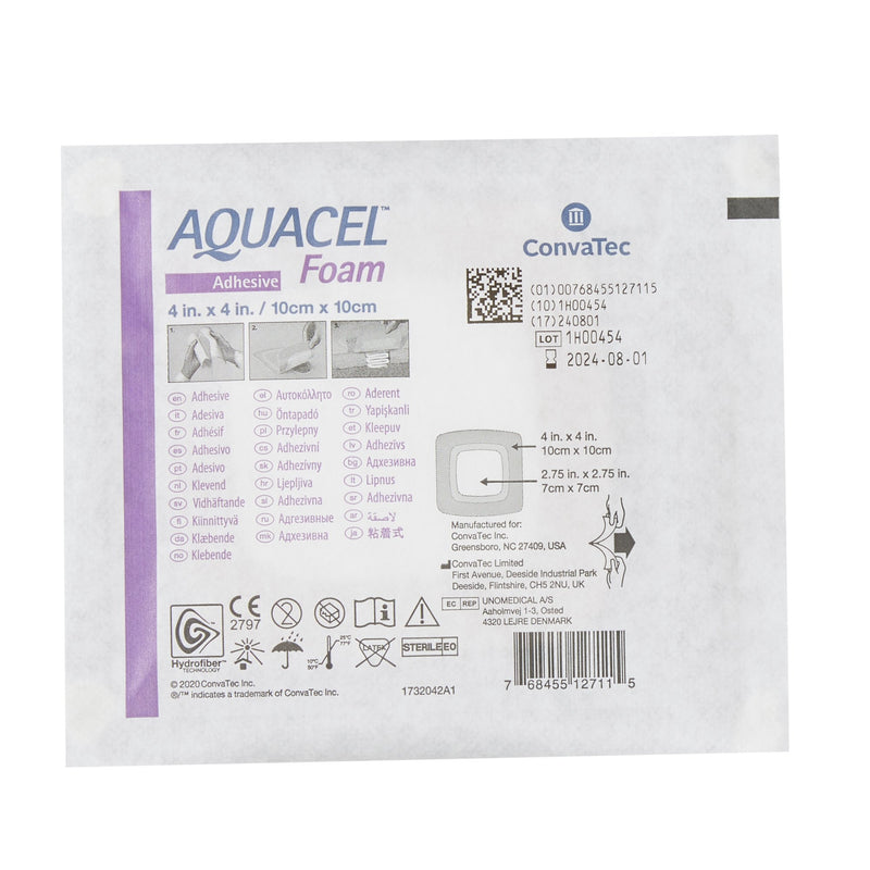 Aquacel® Foam Dressing 4 X 4 Inch With Border Waterproof Film Backing Silicone Adhesive Square Sterile (1156827_BX) 10/BX