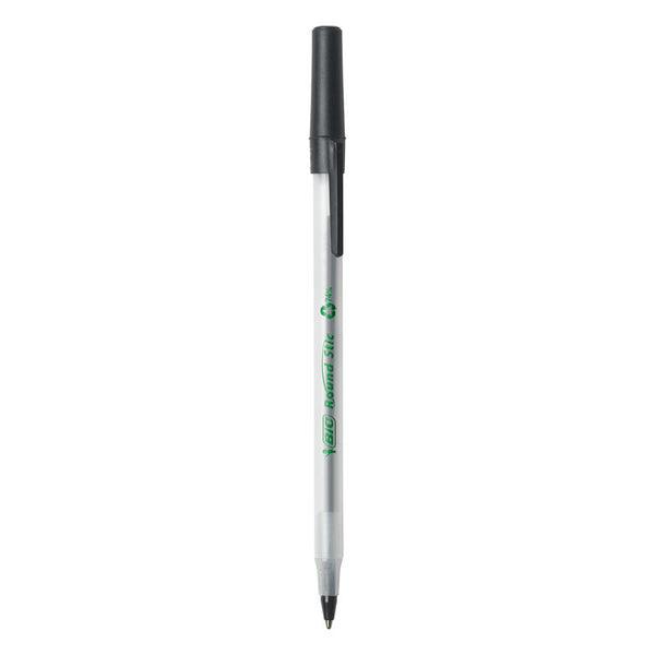 BIC® Ecolutions Round Stic Ballpoint Pen Value Pack, Stick, Medium 1 mm, Black Ink, Clear Barrel, 50/Pack (BICGSME509BK)