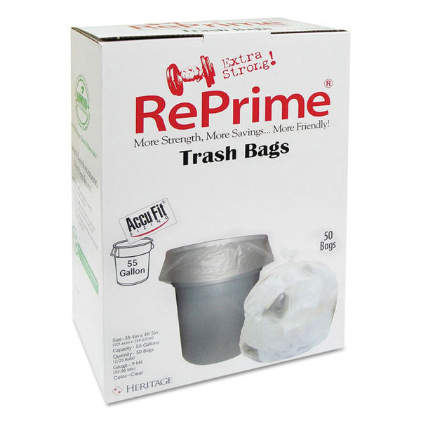 AccuFit® Linear Low Density Can Liners with AccuFit Sizing, 55 gal, 0.9 mil, 40" x 53", Clear, 50 Bags/Box, 3 Boxes/Carton (HERH8053TCRC1CT) Case of 150