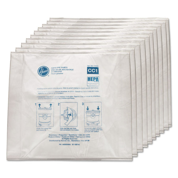 Hoover® Commercial Disposable Vacuum Bags, HEPA CC1, 10/Pack (HVRAH10363)