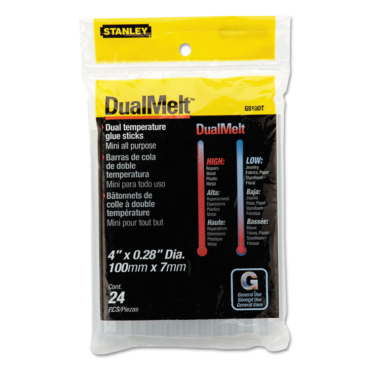 Stanley Bostitch® Dual Temperature Mini Glue Sticks, 0.28" x 4", Dries Clear, 24/Pack (BOSGS10DT) Each