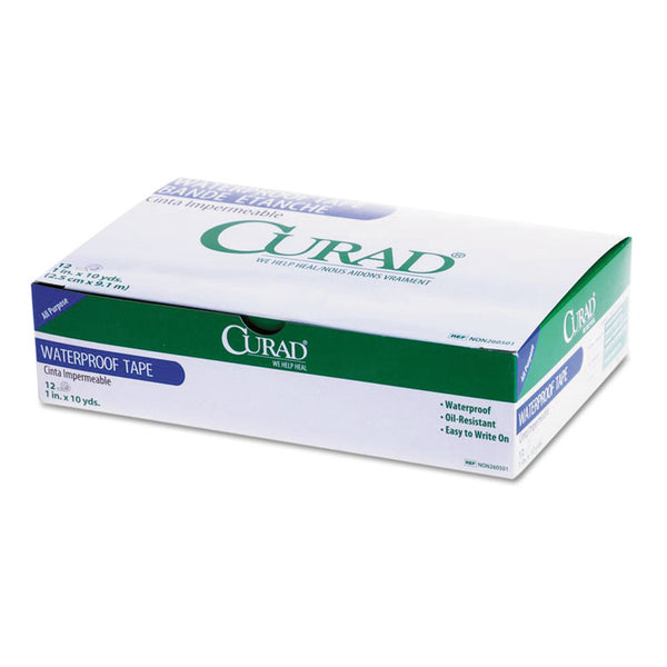 Curad® Waterproof Medical Tape, Polyethylene-Coated Cloth, 1" x 10 yds, White, 12/Box (MIINON260501)