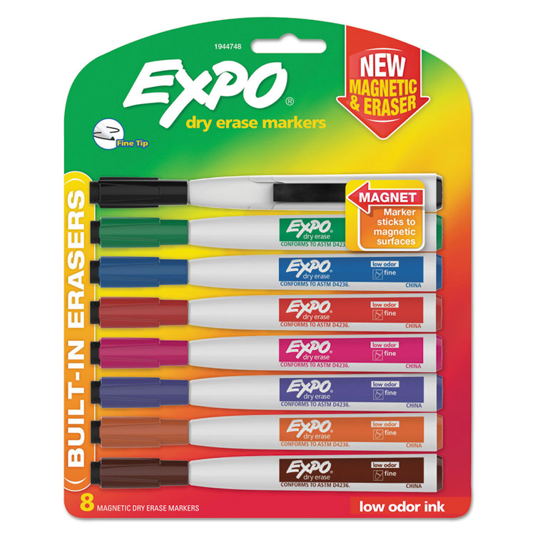 EXPO® Magnetic Dry Erase Marker, Fine Bullet Tip, Assorted Colors, 8/Pack (SAN1944748) Pack of 6
