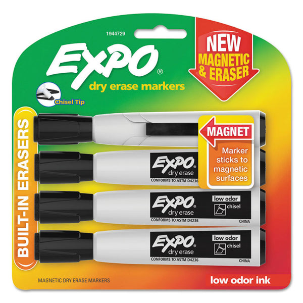 EXPO® Magnetic Dry Erase Marker, Broad Chisel Tip, Black, 4/Pack (SAN1944729)