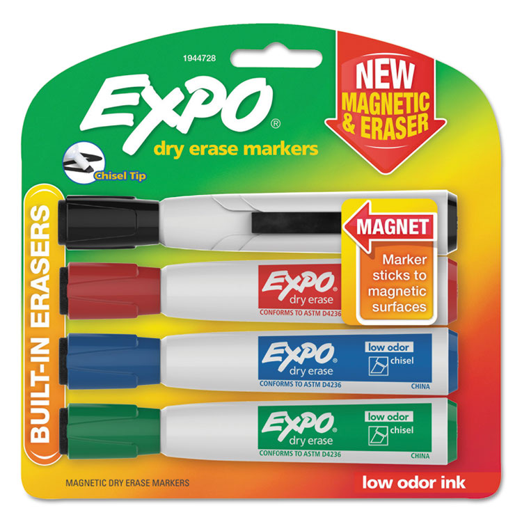EXPO® Magnetic Dry Erase Marker, Broad Chisel Tip, Assorted Colors, 4/Pack (SAN1944728) Pack of 4