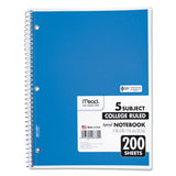 Mead® Spiral Notebook, 5-Subject, Medium/College Rule, Randomly Assorted Cover Color, (200) 11 x 8 Sheets (MEA06780) Each
