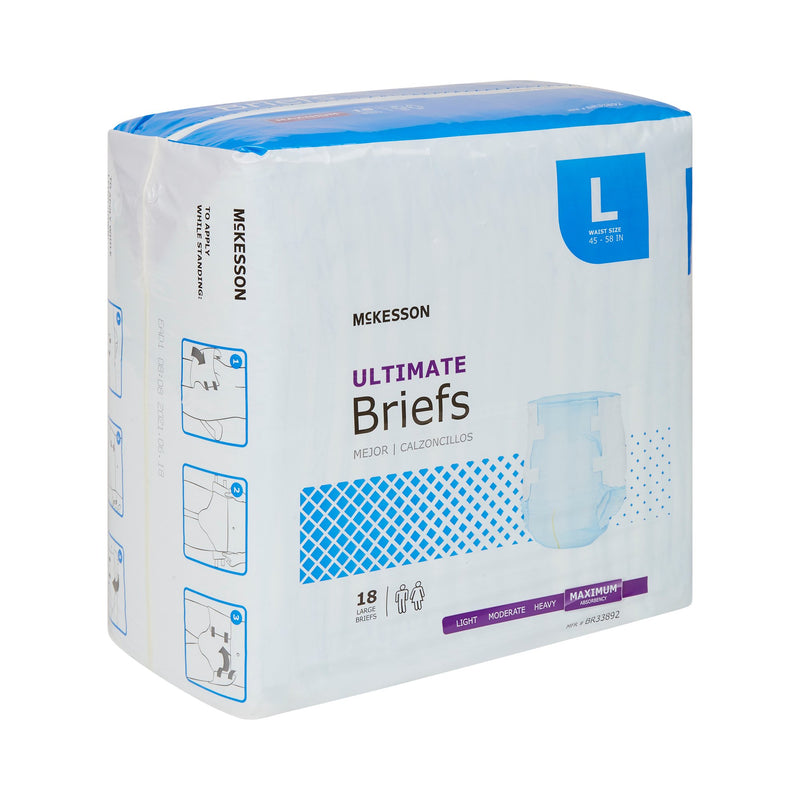 McKesson Unisex Adult Incontinence Brief Large Disposable Heavy Absorbency (1123845_CS) 72/CS