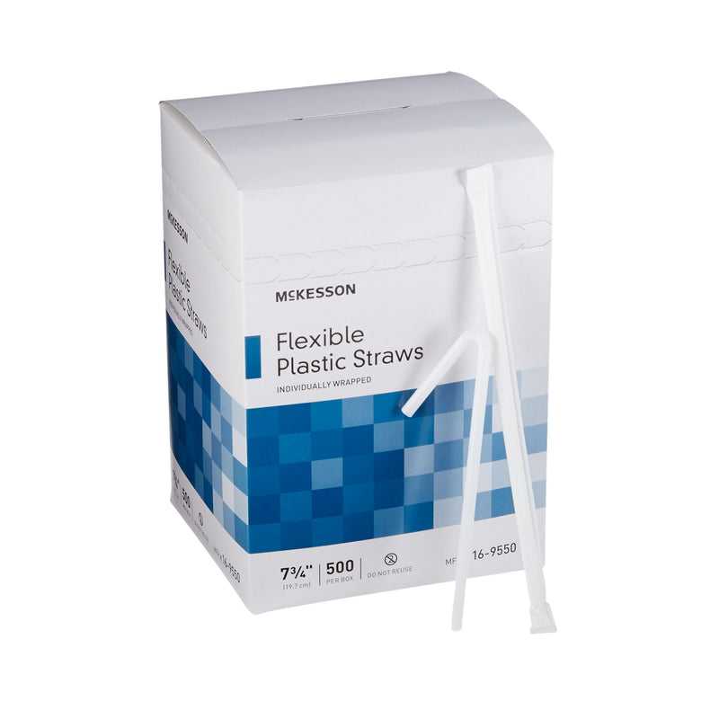 McKesson Flexible Drinking Straw 7-3/4 Inch Length White Individually Wrapped (485517_CS) 20/CS