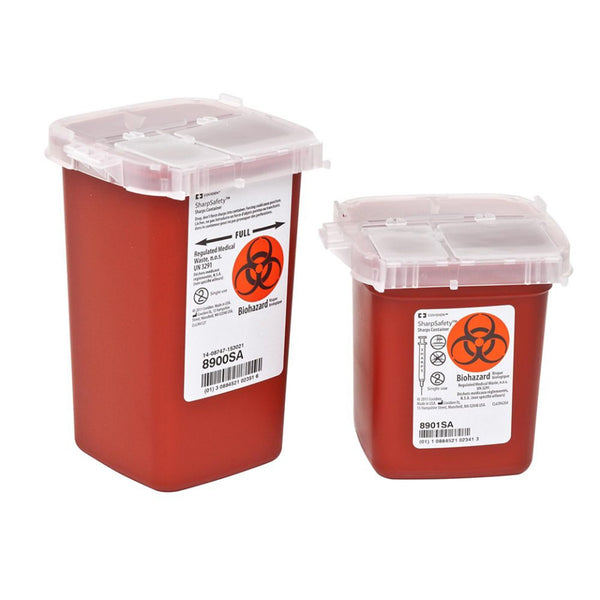 SharpSafety™ Sharps Container Red Base 6-1/4 H X 4-1/2 W X 4-1/4 D Inch Vertical Entry 0.25 Gallon (149371_EA) 1/EA