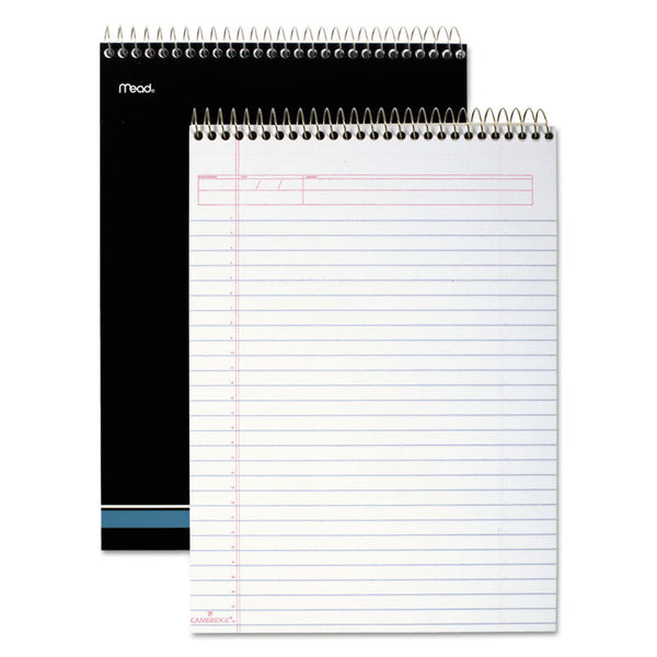 Cambridge® Stiff-Back Wire Bound Pad, Wide/Legal Rule, Numbered (1-28 Front, 29-56 Back), Black/Blue Cover, 70 White 8.5 x 11.5 Sheets (MEA59006)