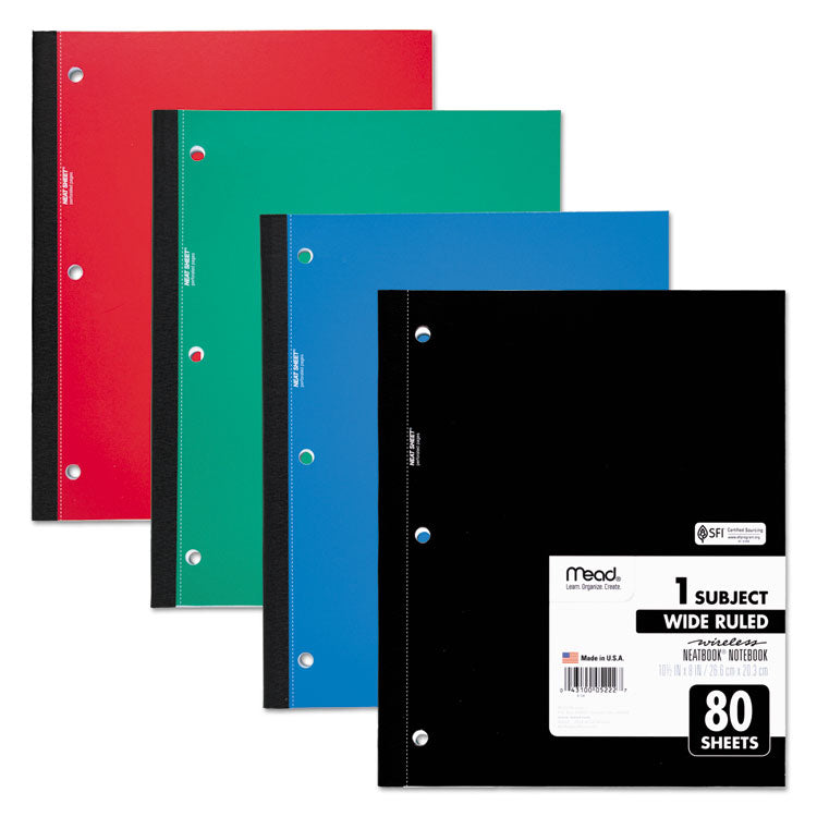 Mead® Wireless Neatbook Notebook, 1-Subject, Wide/Legal Rule, Randomly Assorted Cover Color, (80) 10.5 x 8 Sheets (MEA05222) Each