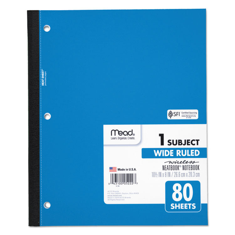 Mead® Wireless Neatbook Notebook, 1-Subject, Wide/Legal Rule, Randomly Assorted Cover Color, (80) 10.5 x 8 Sheets (MEA05222) Each