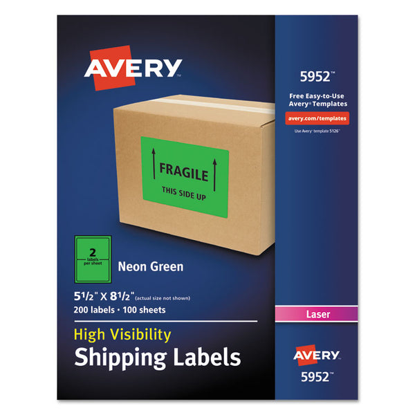 Avery® High-Visibility Permanent Laser ID Labels, 5.5 x 8.5, Neon Green, 200/Box (AVE5952)