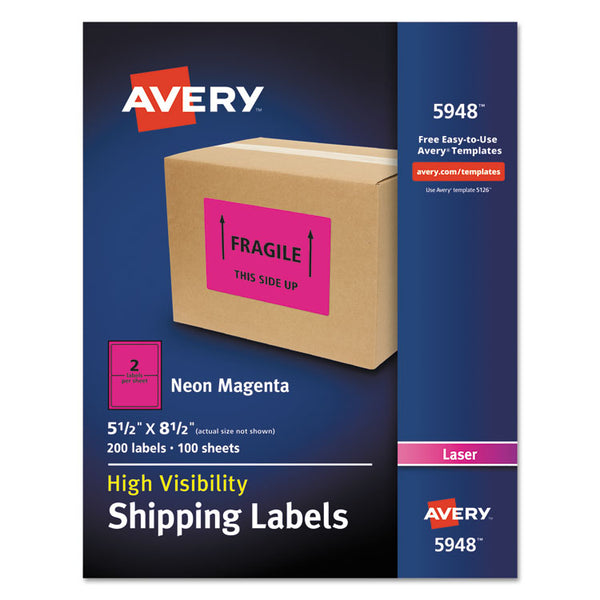 Avery® High-Visibility Permanent Laser ID Labels, 5.5 x 8.5, Neon Magenta, 200/Box (AVE5948)